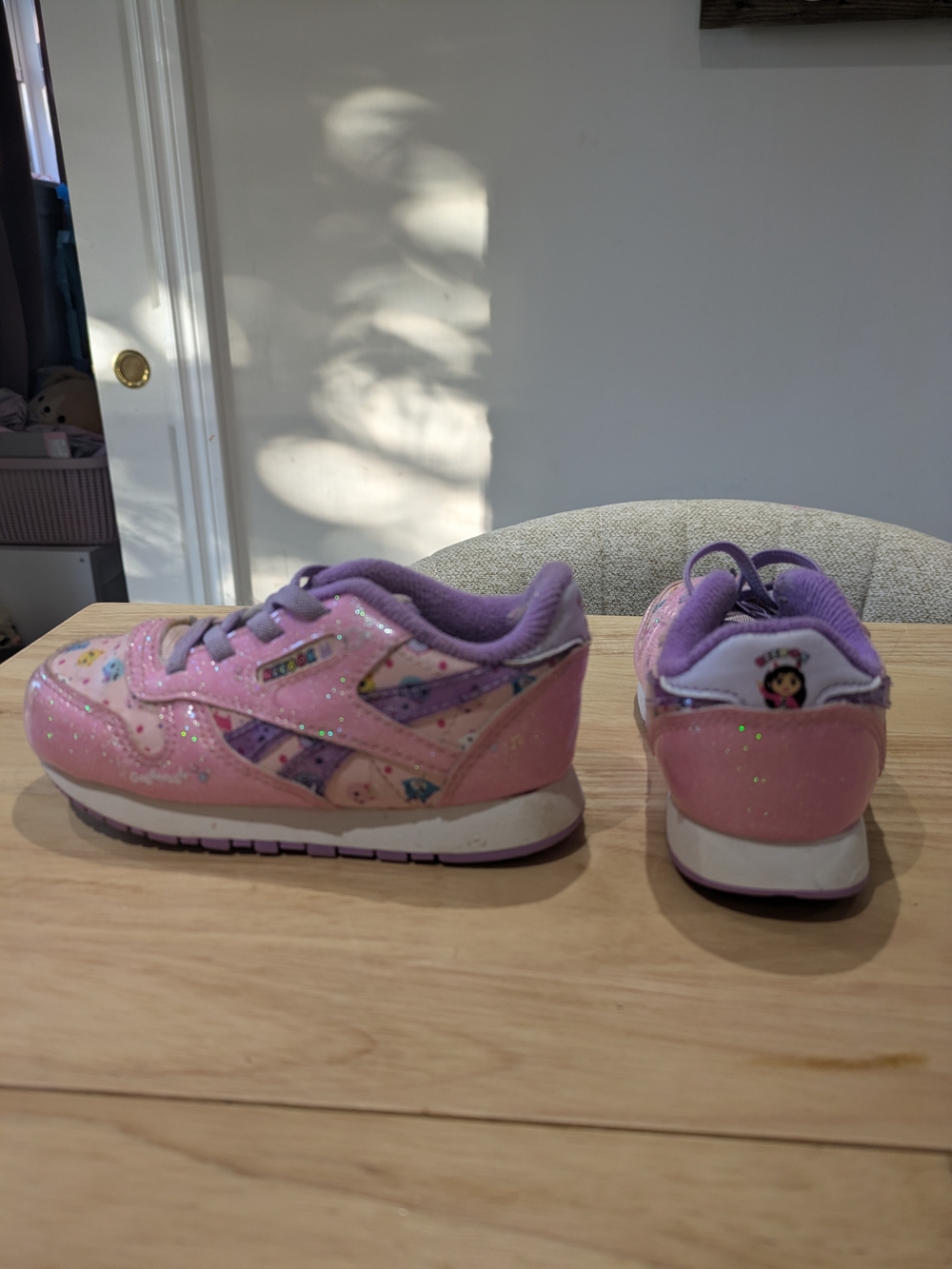 Reebok Toddler Light Up Gabby's Dollhouse Pink Glitter Sneakers with Purple Trim